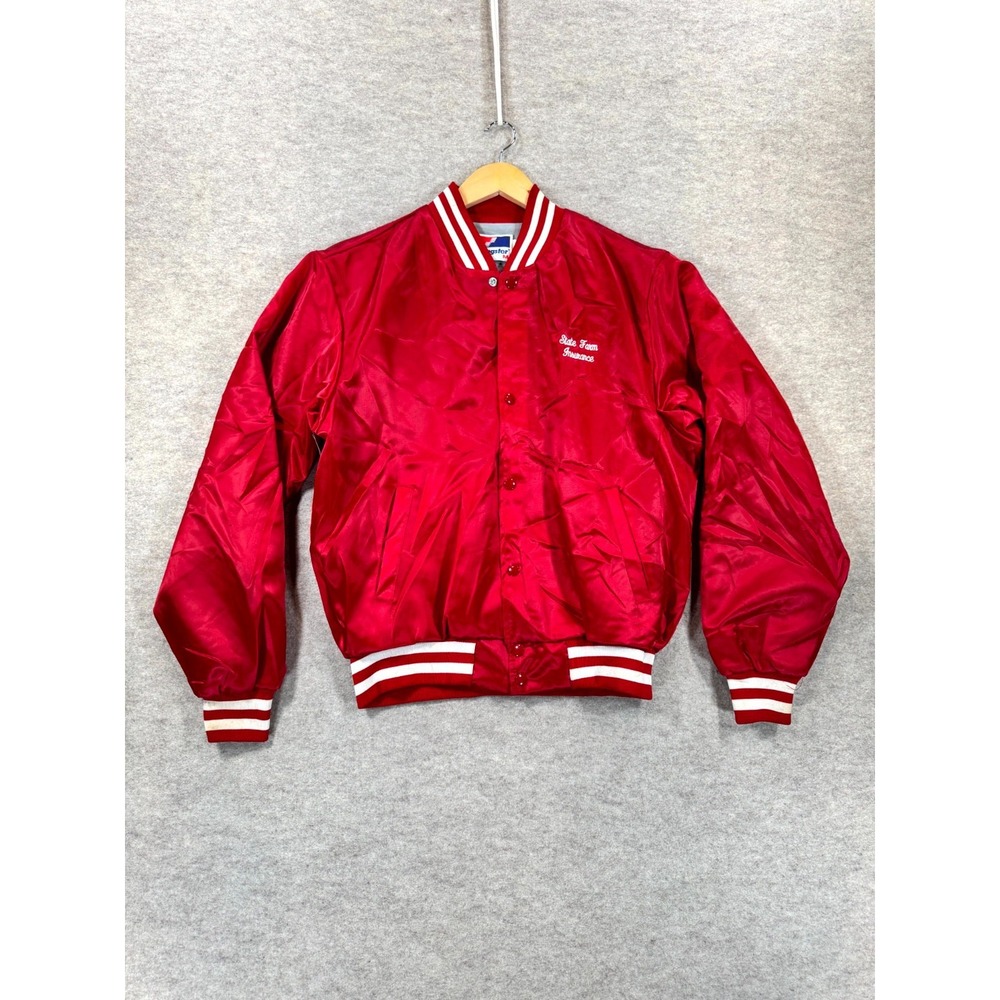 VTG Swingster State Farm Insurance Satin Bomber Jacket Mens Medium Red Graphic